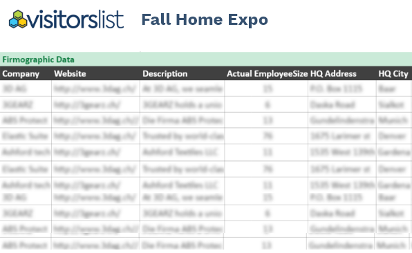 Fall Home Expo Exhibitors & Attendees List