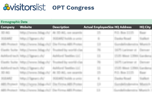 OPT Congress Exhibitors List and Attendees List