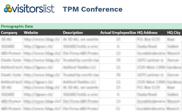 TPM Conference Exhibitors List and Attendees List